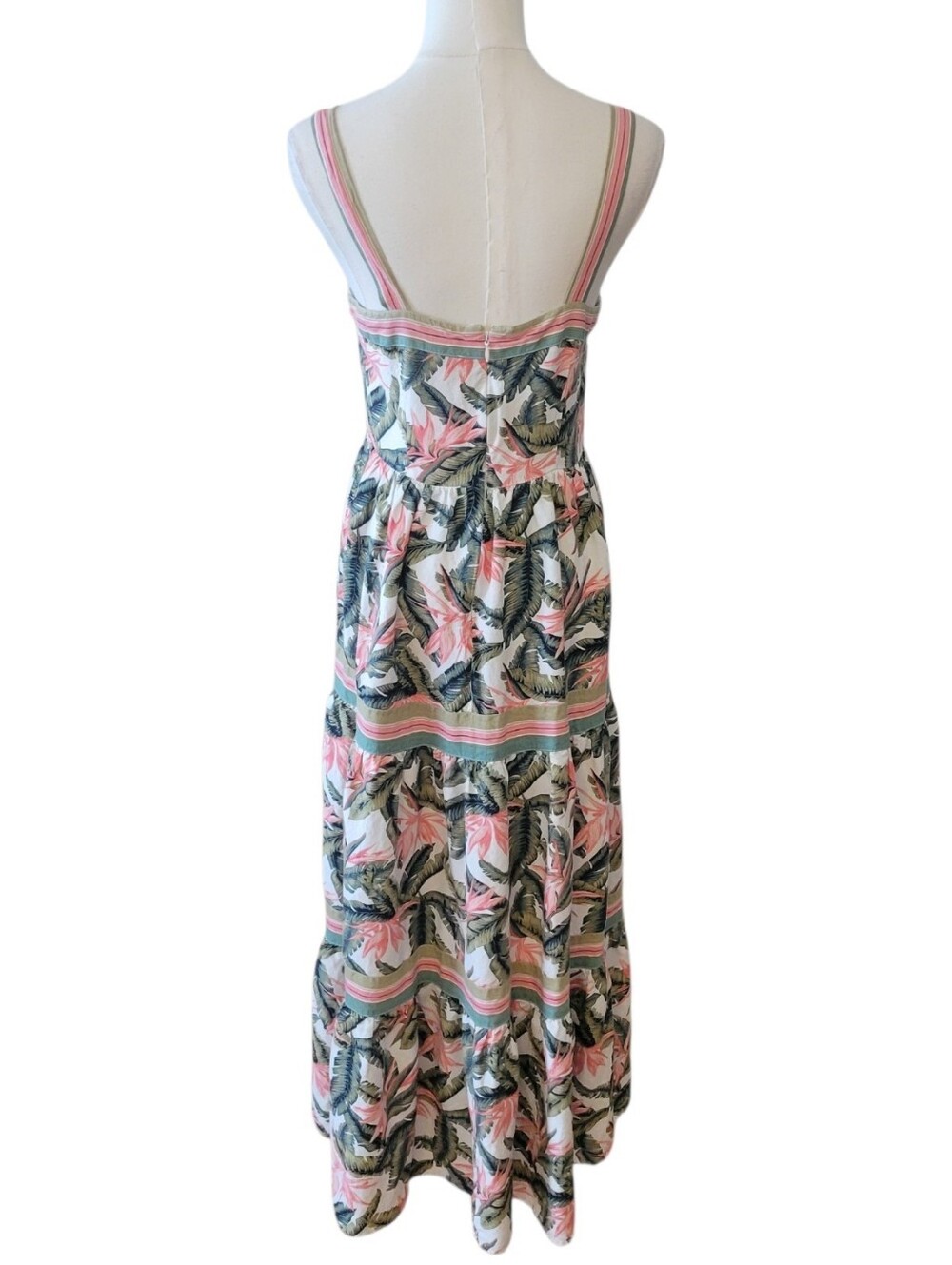 LOFT Pink & Green Tropical Floral Linen Blend Maxi Dress Size 2 - Picture 7 of 8